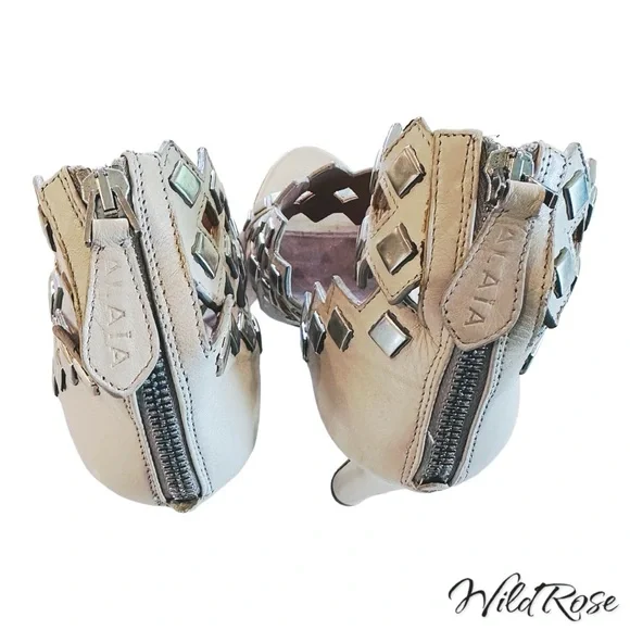 ALAÏA White calfskin LASER CUT stud SANDAL SZ 35.5 - Picture 13 of 17